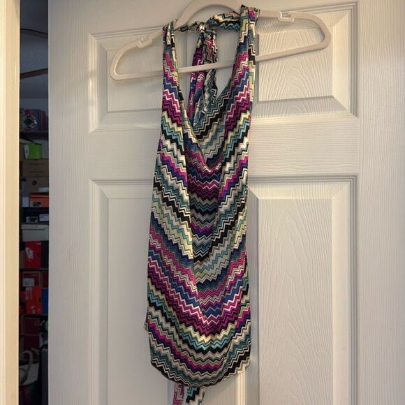 Colorful Tie Halter Top - Tie at Top & Back - Striped - Like New - Picture 1 of 5